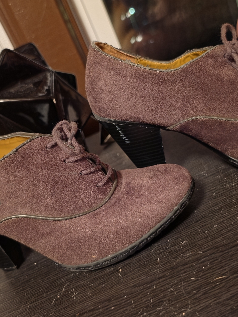 Lace-Up Suede Heel Booties - Picture 2 of 5